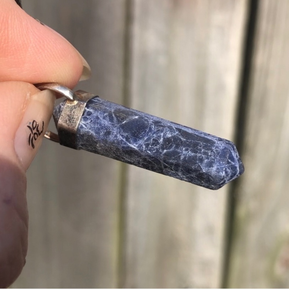 New Sodalite Pendant set 925 Sterling Silver W/Black Cord Chain (Unisex) - Picture 4 of 4